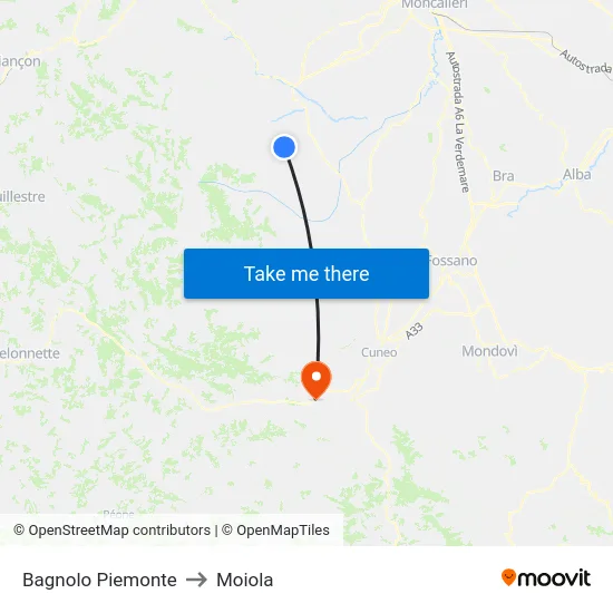 Bagnolo Piemonte to Moiola map