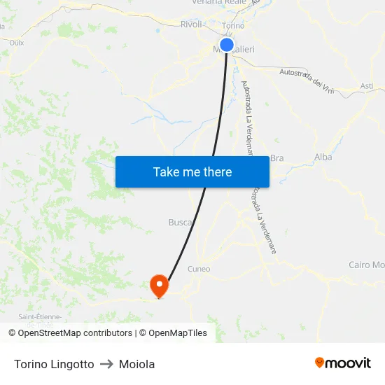 Turin Lingotto to Moiola map