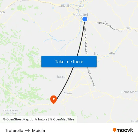 Trofarello to Moiola map