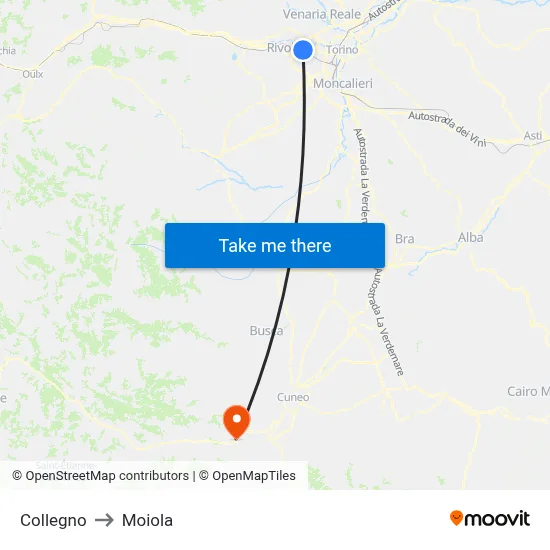 Collegno to Moiola map