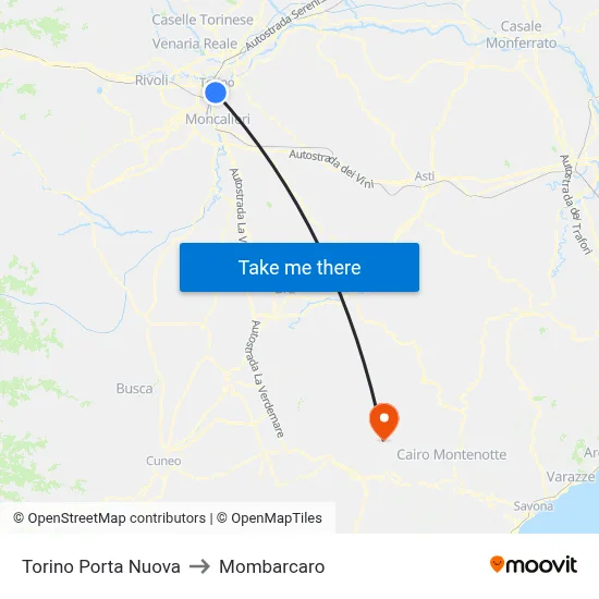 Turin Porta Nuova to Mombarcaro map