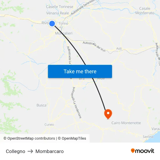 Collegno to Mombarcaro map