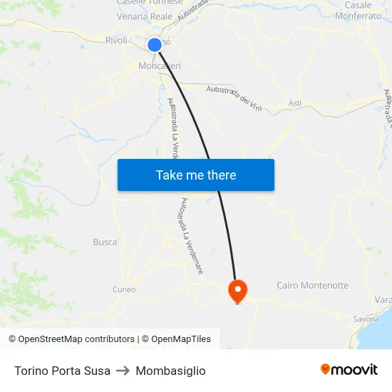 Turin Porta Susa to Mombasiglio map