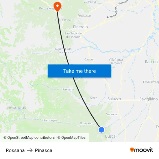 Rossana to Pinasca map
