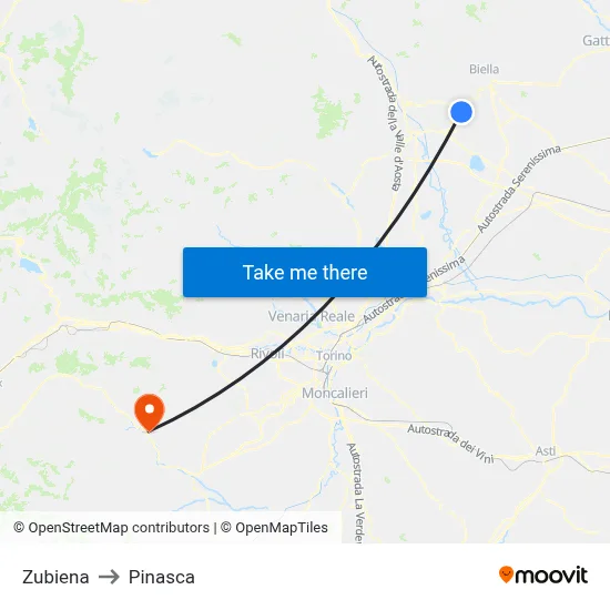 Zubiena to Pinasca map