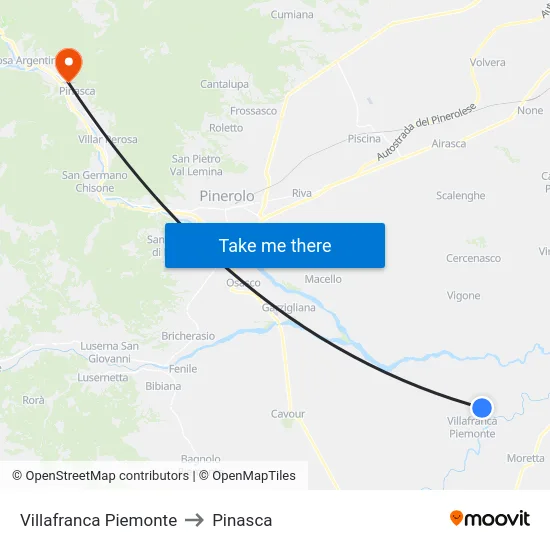 Villafranca Piemonte to Pinasca map