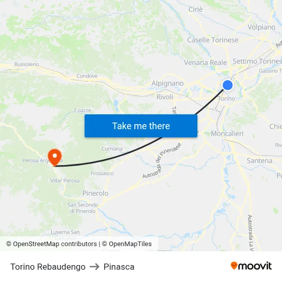 Turin Rebaudengo to Pinasca map