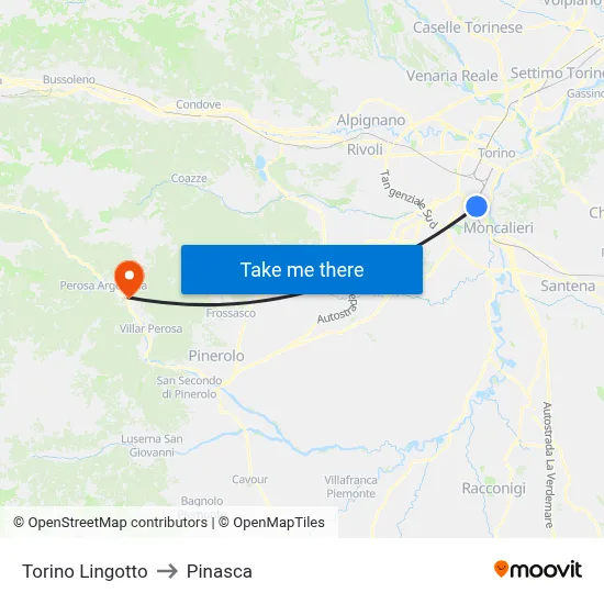 Turin Lingotto to Pinasca map