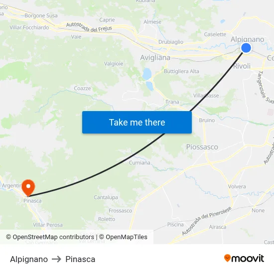 Alpignano to Pinasca map