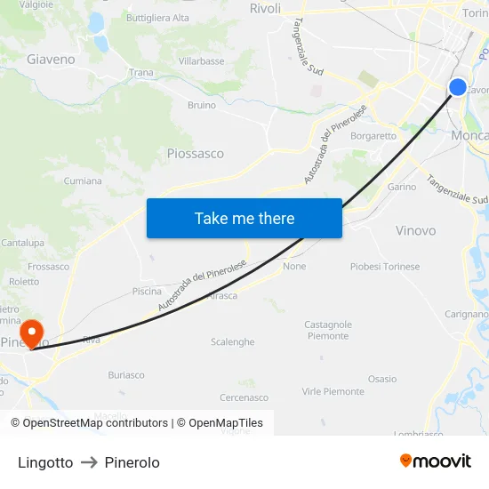 Lingotto to Pinerolo map
