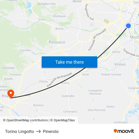 Turin Lingotto to Pinerolo map