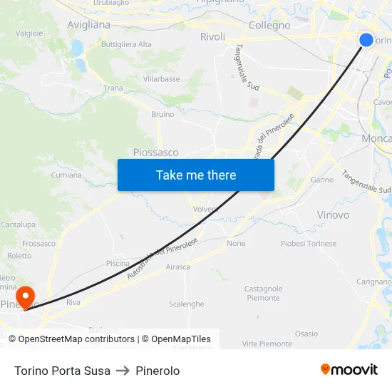 Turin Porta Susa to Pinerolo map