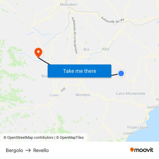 Bergolo to Revello map