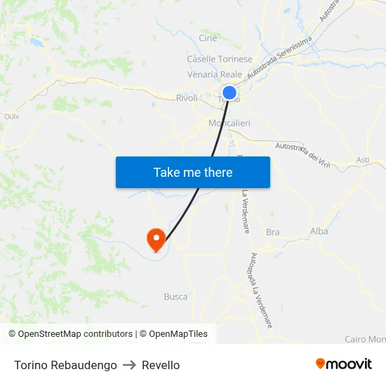 Turin Rebaudengo to Revello map