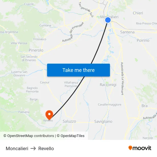 Moncalieri to Revello map
