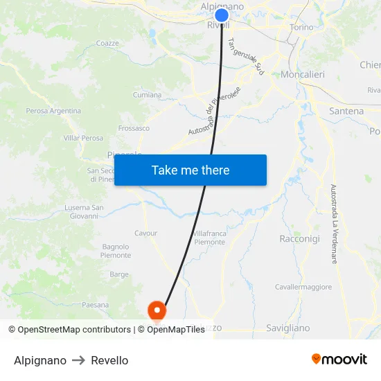 Alpignano to Revello map