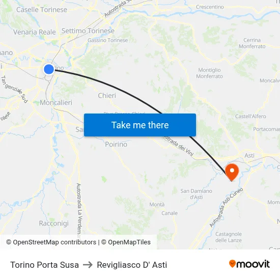 Turin Porta Susa to Revigliasco D'Asti map