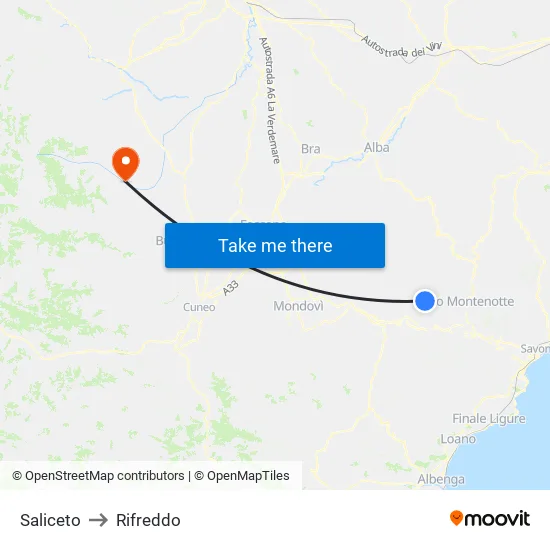 Saliceto to Rifreddo map