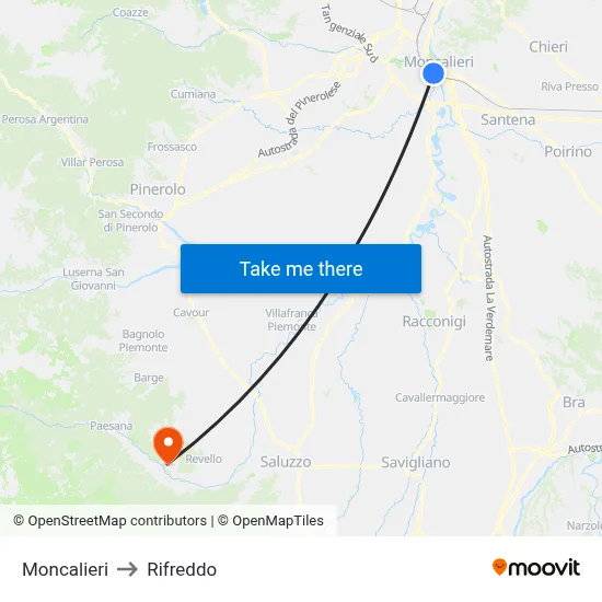 Moncalieri to Rifreddo map