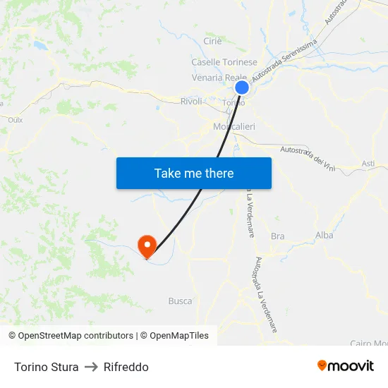 Turin Stura to Rifreddo map