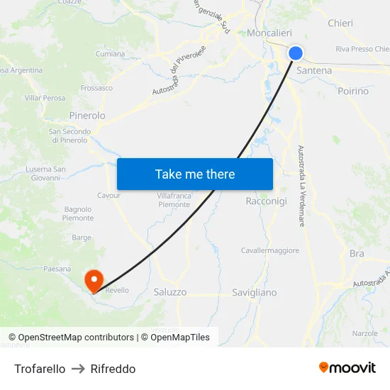 Trofarello to Rifreddo map