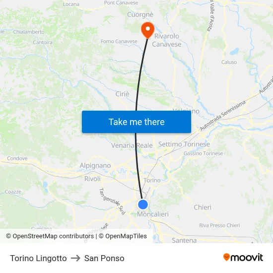 Turin Lingotto to San Ponso map