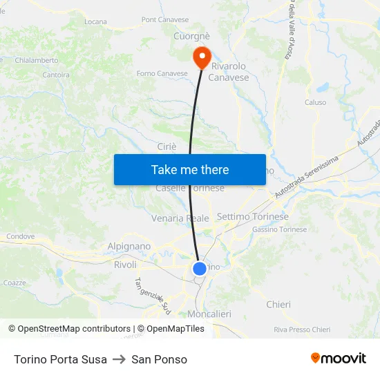 Turin Porta Susa to San Ponso map
