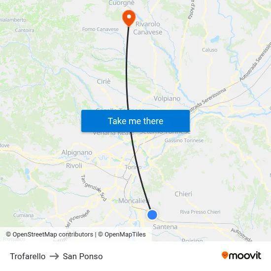Trofarello to San Ponso map