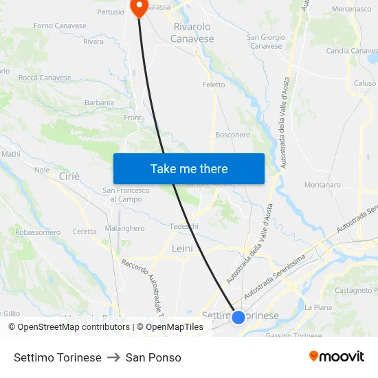 Settimo Torinese to San Ponso map