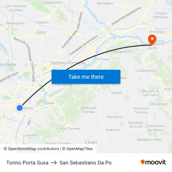 Turin Porta Susa to San Sebastiano Da Po map