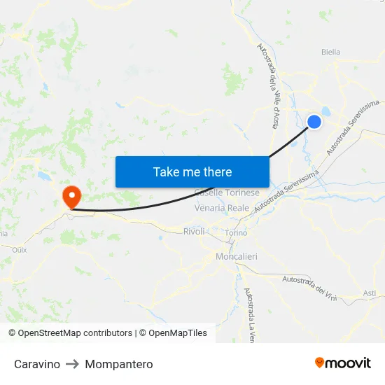 Caravino to Mompantero map