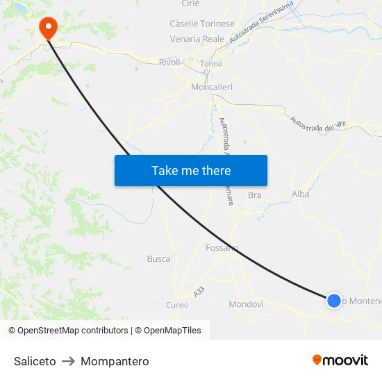 Saliceto to Mompantero map
