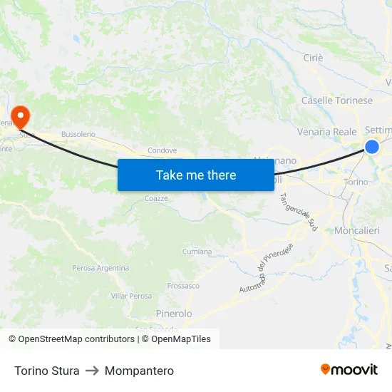 Turin Stura to Mompantero map