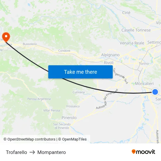 Trofarello to Mompantero map