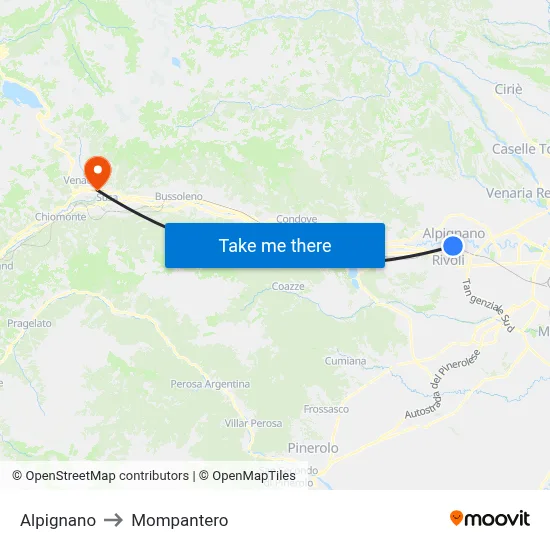 Alpignano to Mompantero map