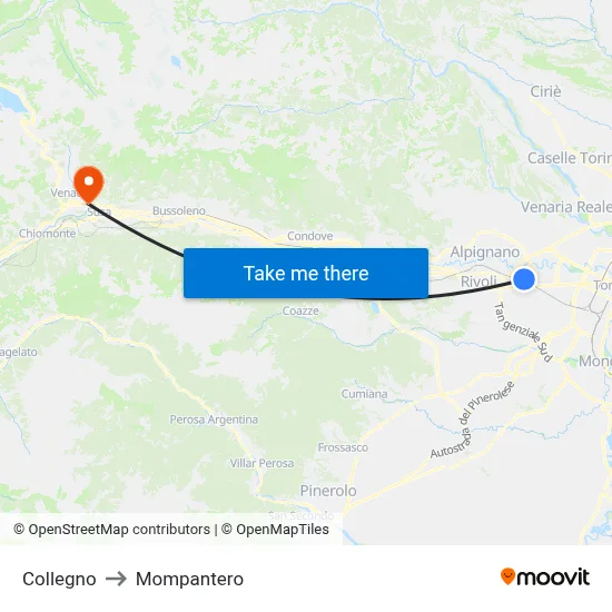 Collegno to Mompantero map