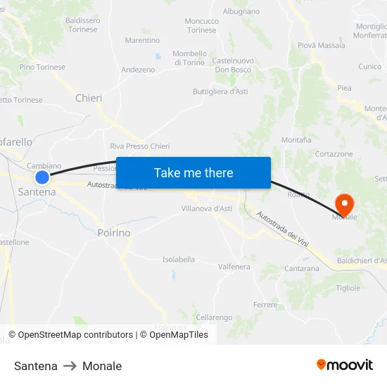 Santena to Monale map