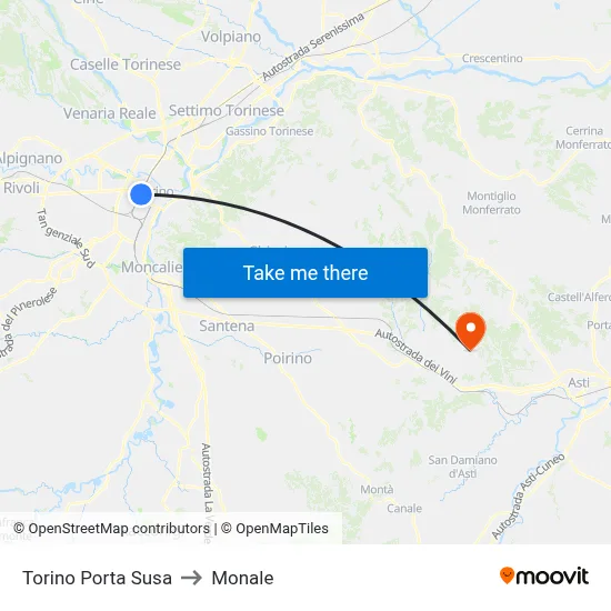 Turin Porta Susa to Monale map