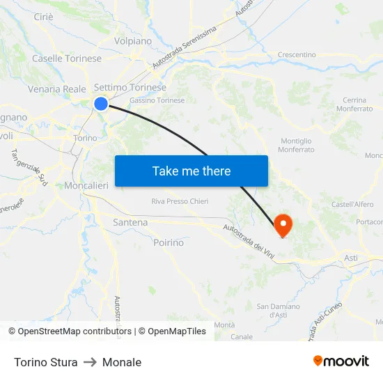 Turin Stura to Monale map