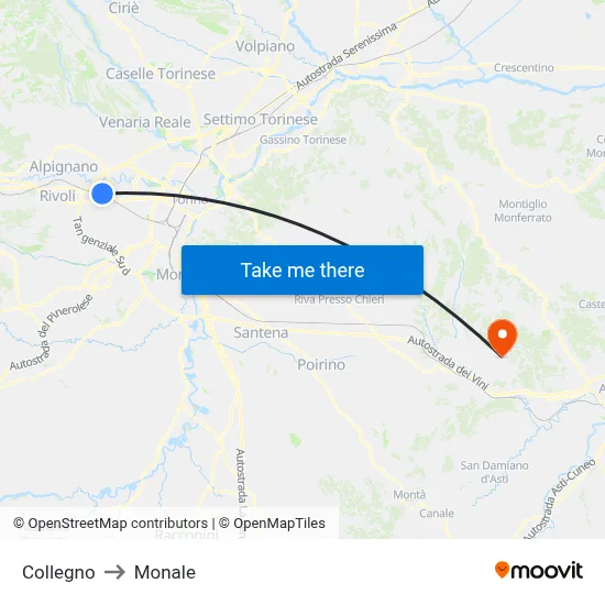 Collegno to Monale map