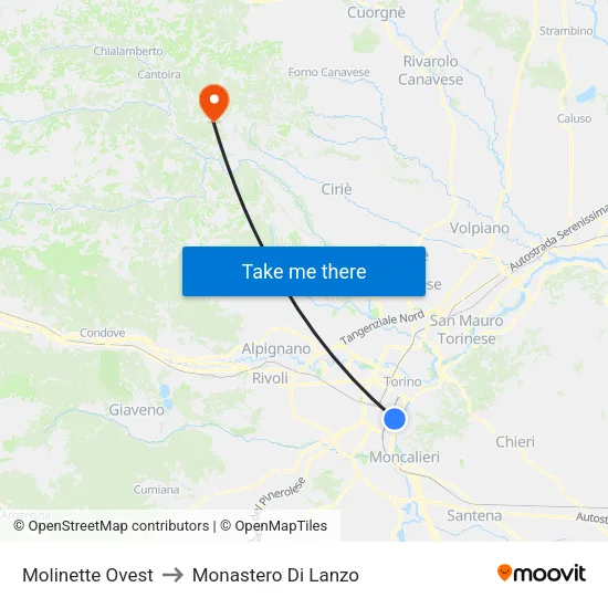 Molinette West to Monastero Di Lanzo map