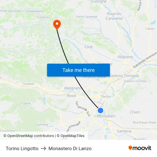 Turin Lingotto to Monastero Di Lanzo map