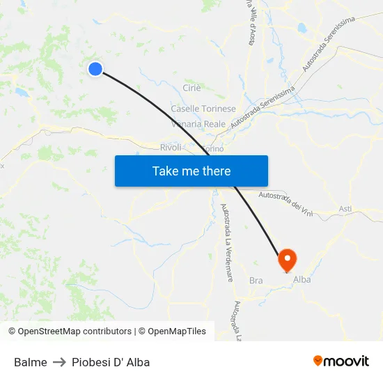Balme to Piobesi D' Alba map
