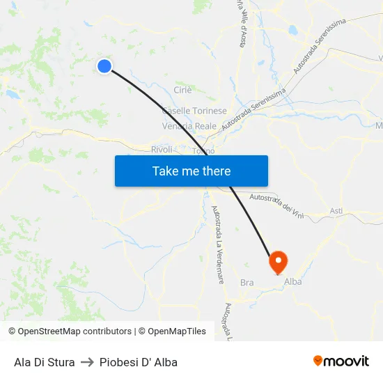 Ala Di Stura to Piobesi D' Alba map
