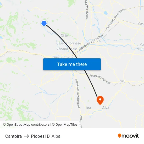 Cantoira to Piobesi D' Alba map