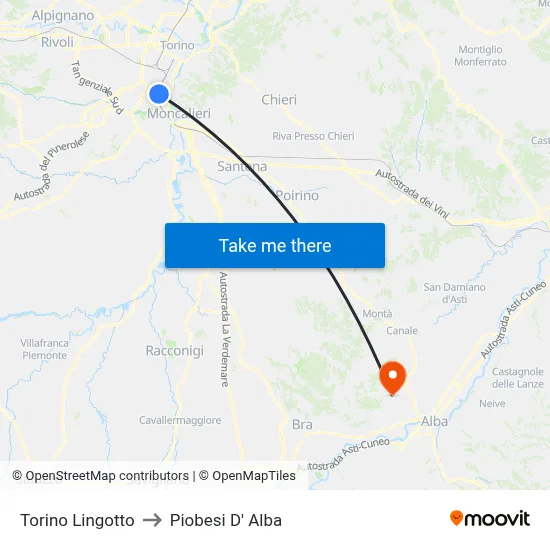 Turin Lingotto to Piobesi D' Alba map