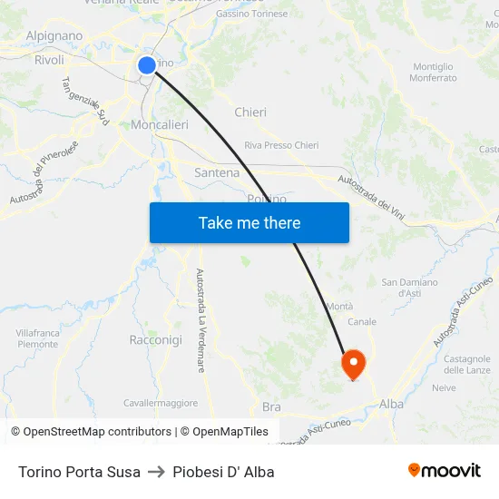Turin Porta Susa to Piobesi D' Alba map