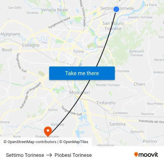 Settimo Torinese to Piobesi Torinese map