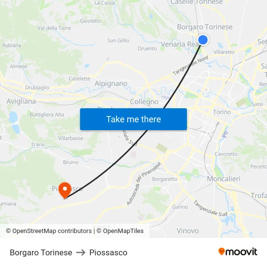 Borgaro Torinese to Piossasco map