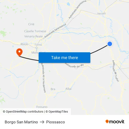 Borgo San Martino to Piossasco map